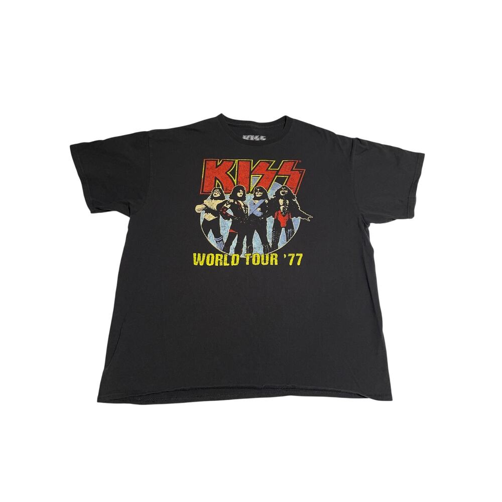 KISS T-Shirt Size XL World Tour 1977 Graphic Black Rock Band Tee Short Sleeve